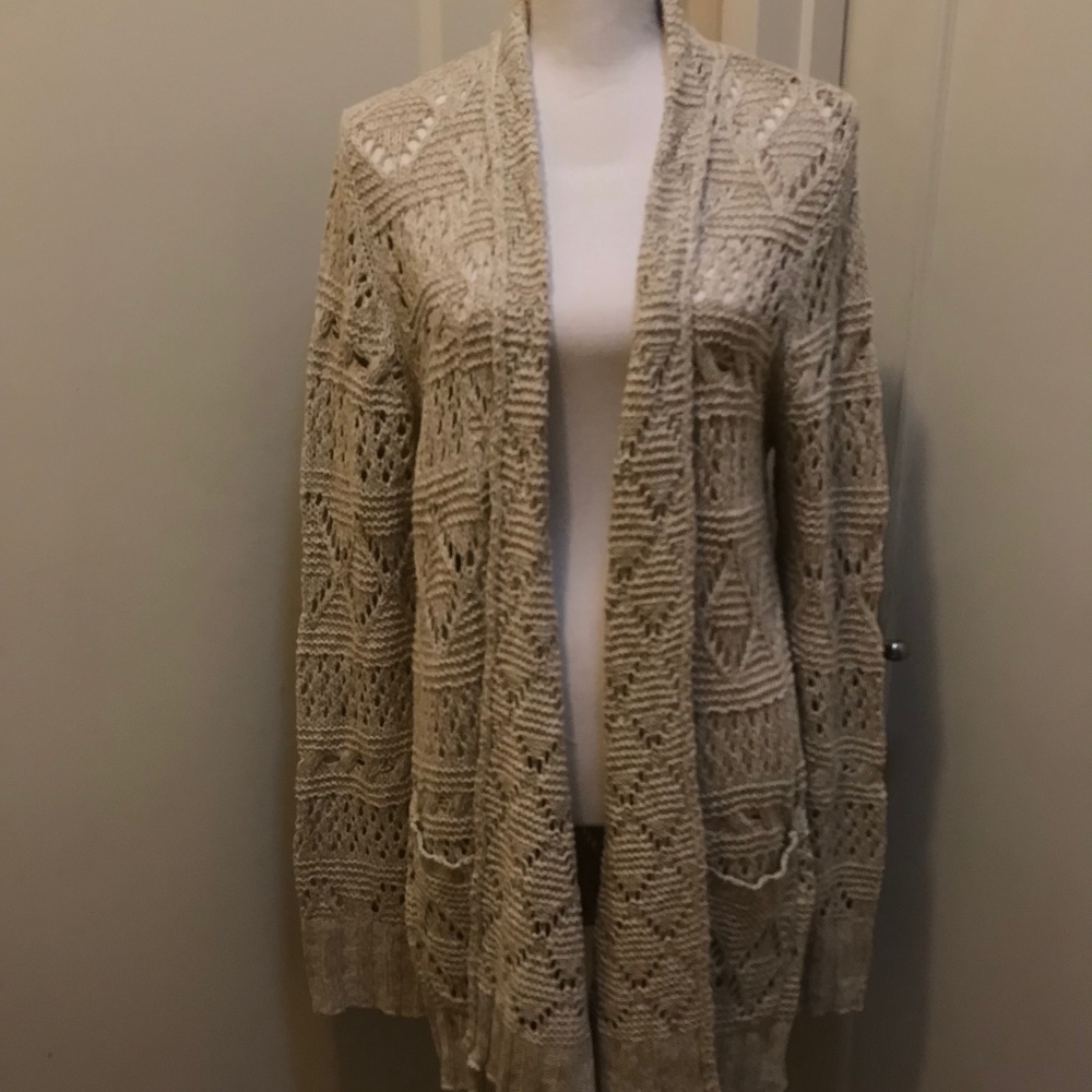 Lucky Brand, Beige, Knitted Cardigan Sweater